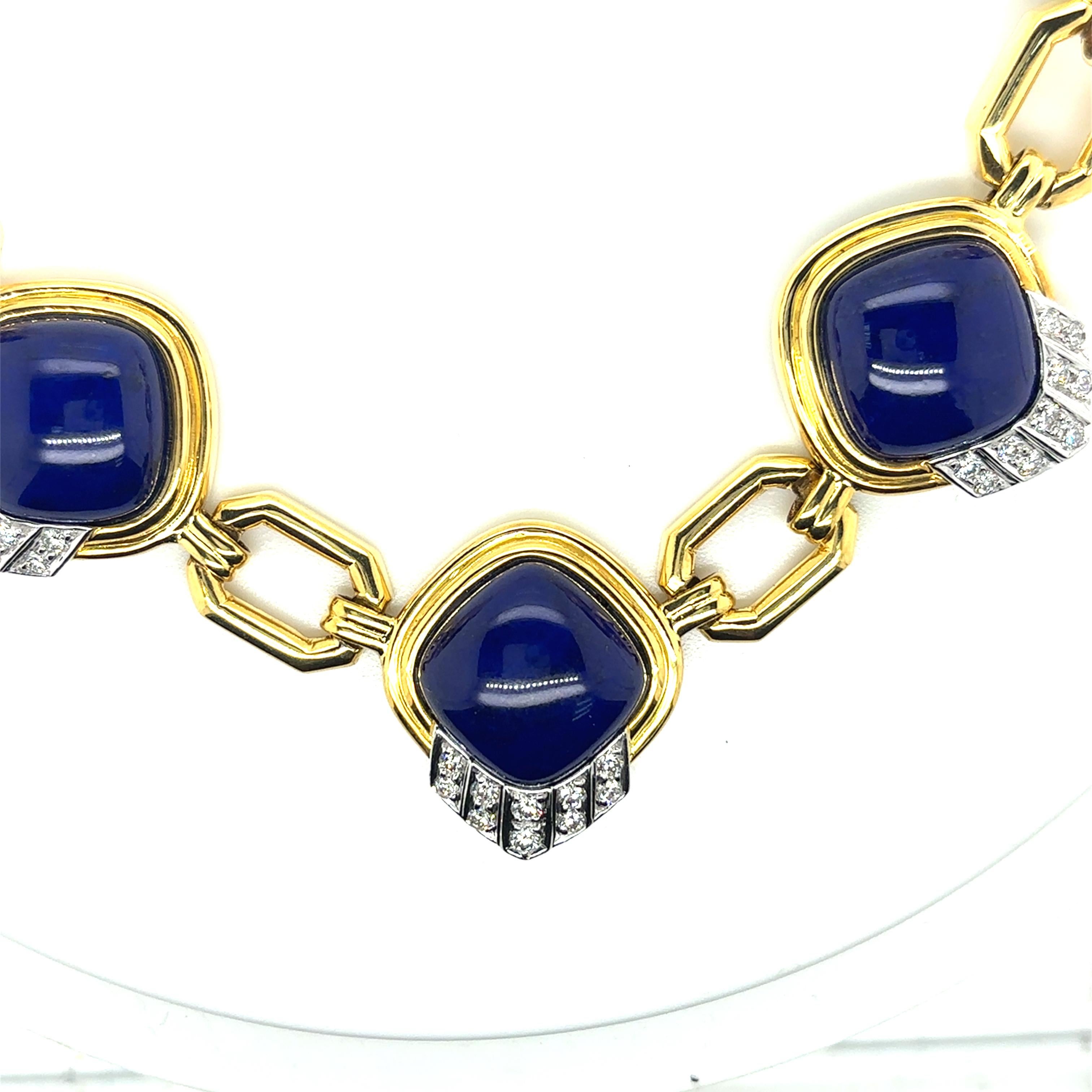 Collier en or jaune 18k Lapis Lazuli Diamant en vente 8