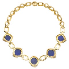 18k Yellow Gold Lapis Lazuli Diamond Necklace