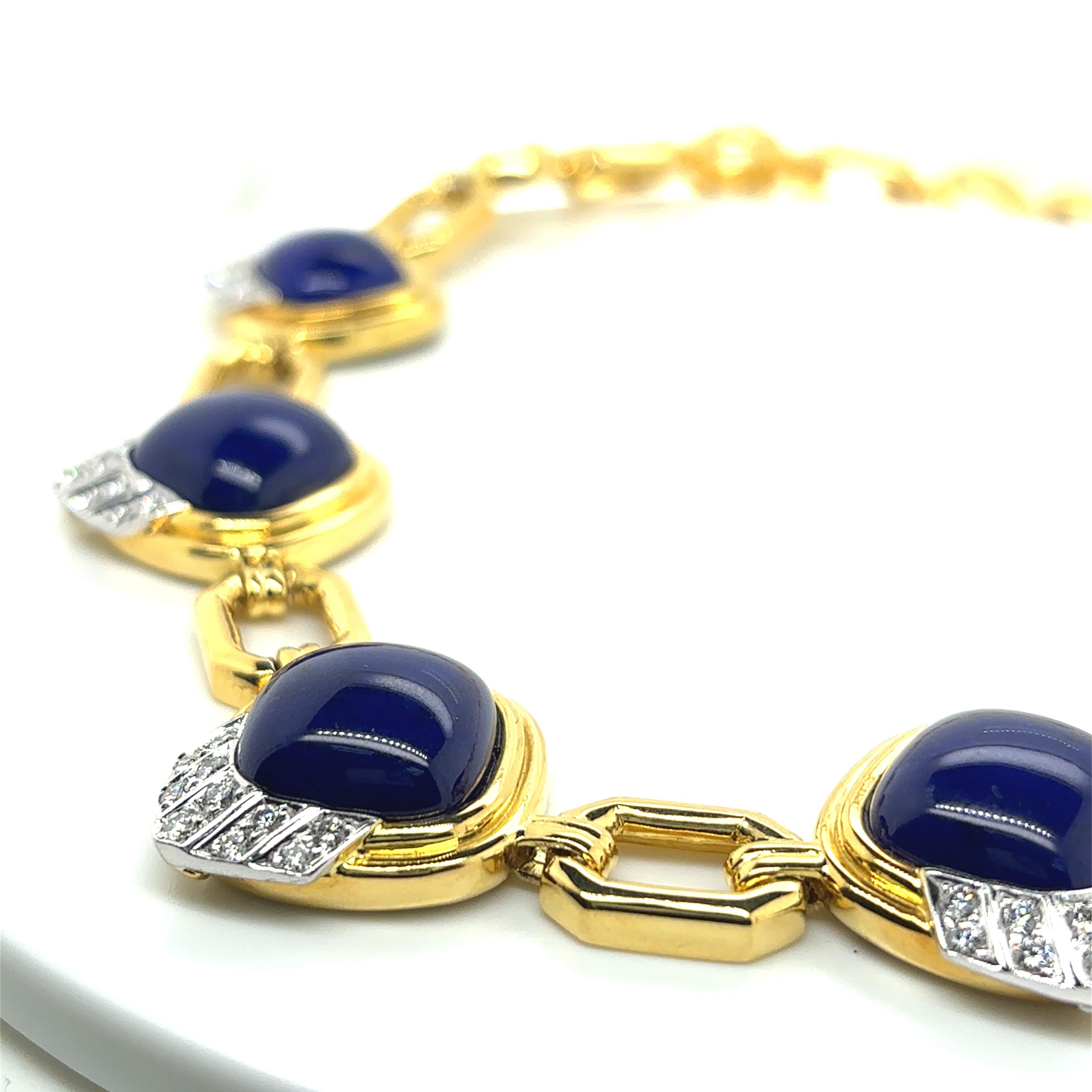 Contemporain Collier en or jaune 18k Lapis Lazuli Diamant en vente