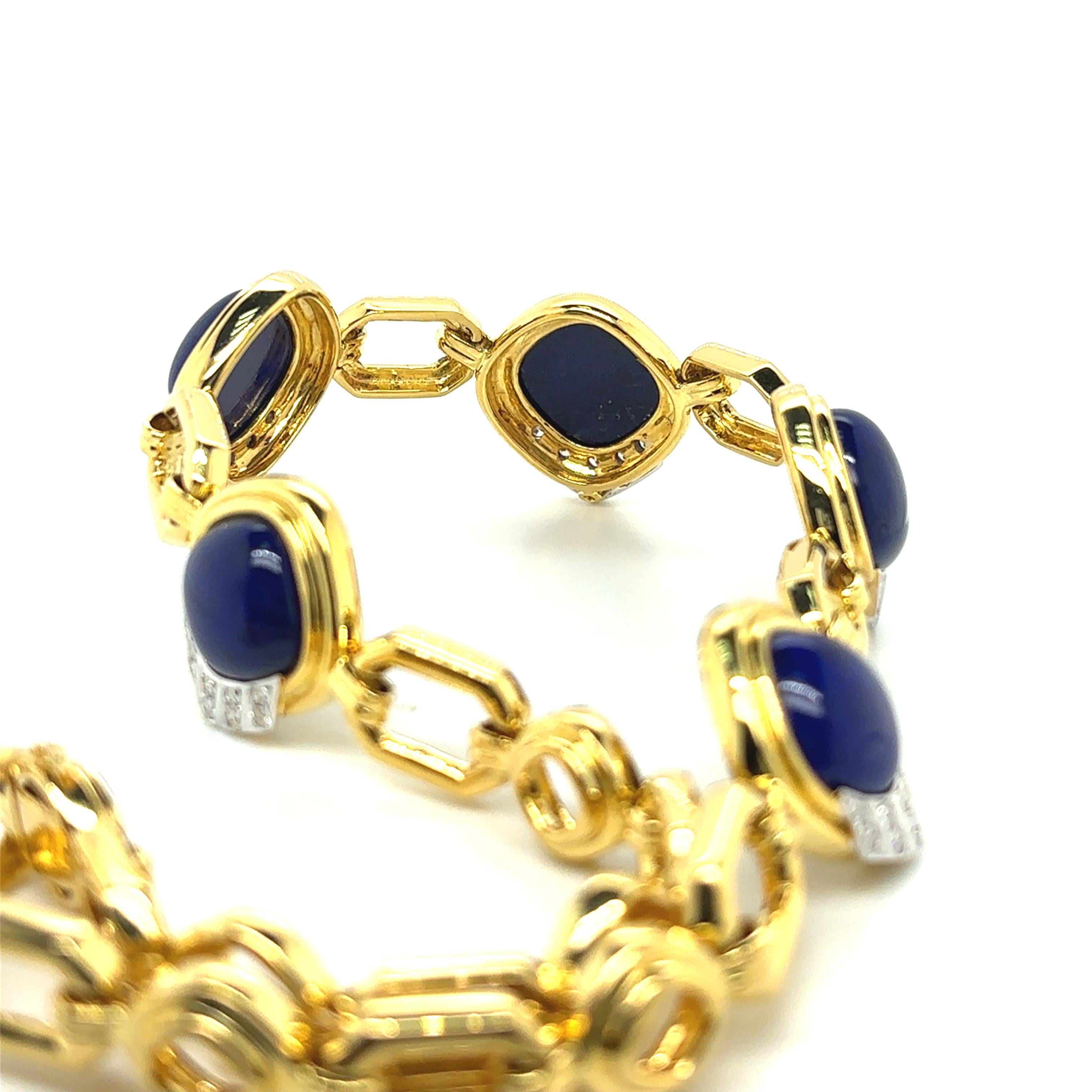 Taille baguette Collier en or jaune 18k Lapis Lazuli Diamant en vente