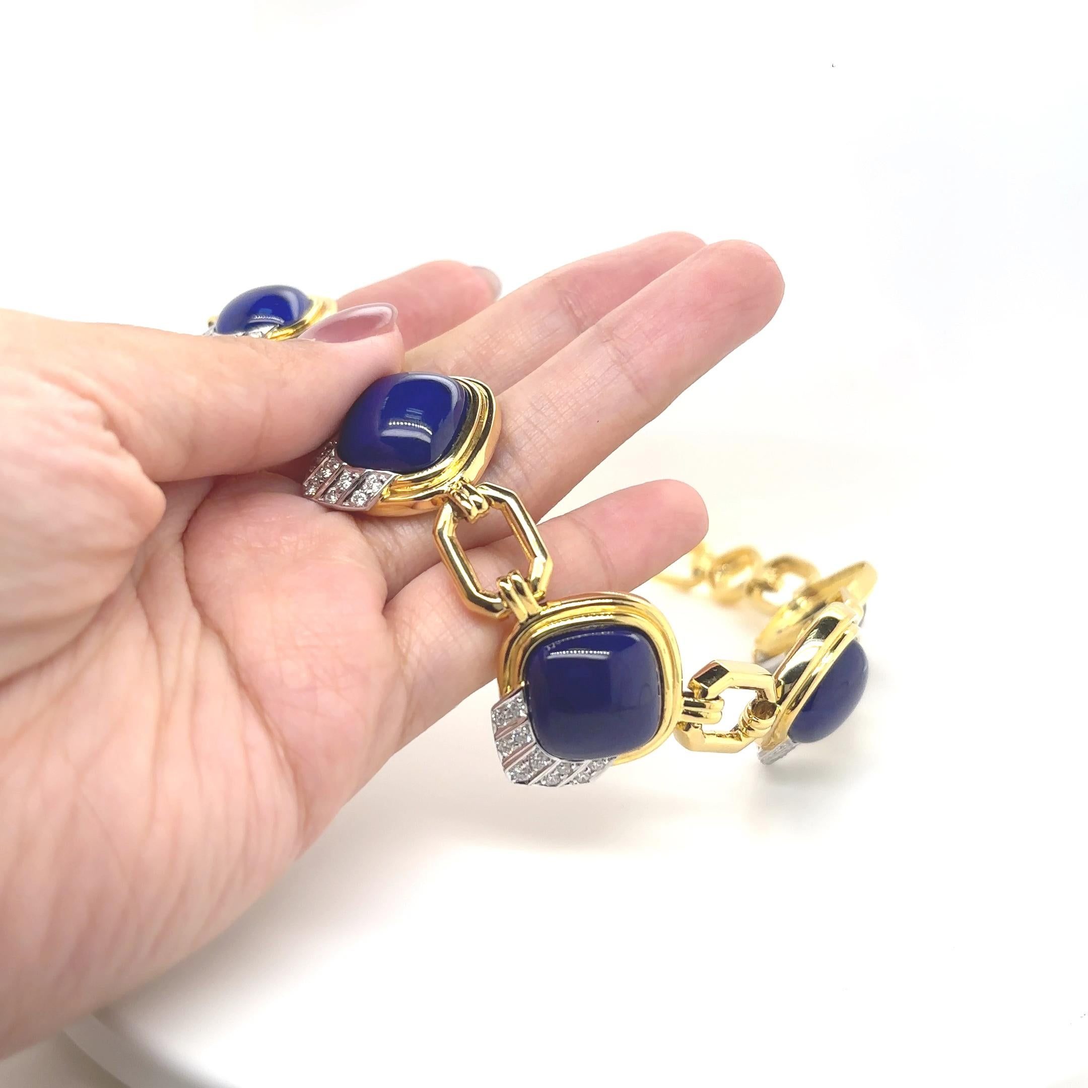 Collier en or jaune 18k Lapis Lazuli Diamant en vente 1