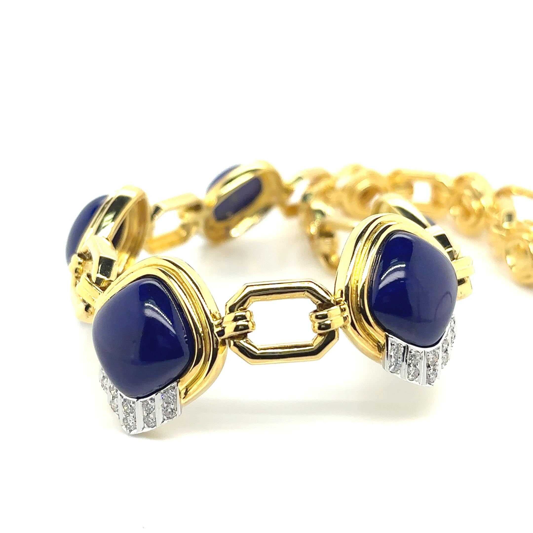 Collier en or jaune 18k Lapis Lazuli Diamant en vente 2