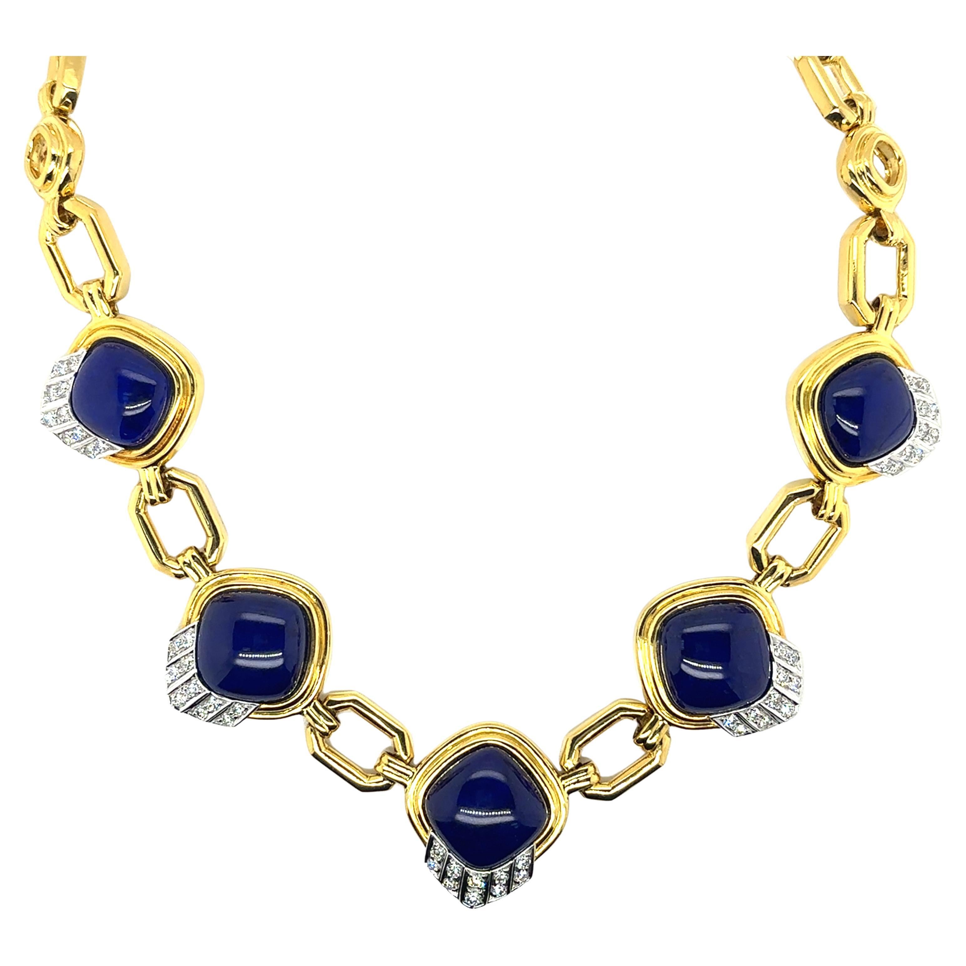 Collier en or jaune 18k Lapis Lazuli Diamant