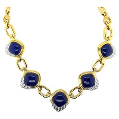 18k Yellow Gold Lapis Lazuli Diamond Necklace