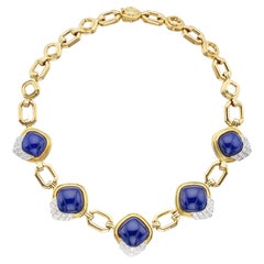 18k Yellow Gold Lapis Lazuli Diamond Necklace