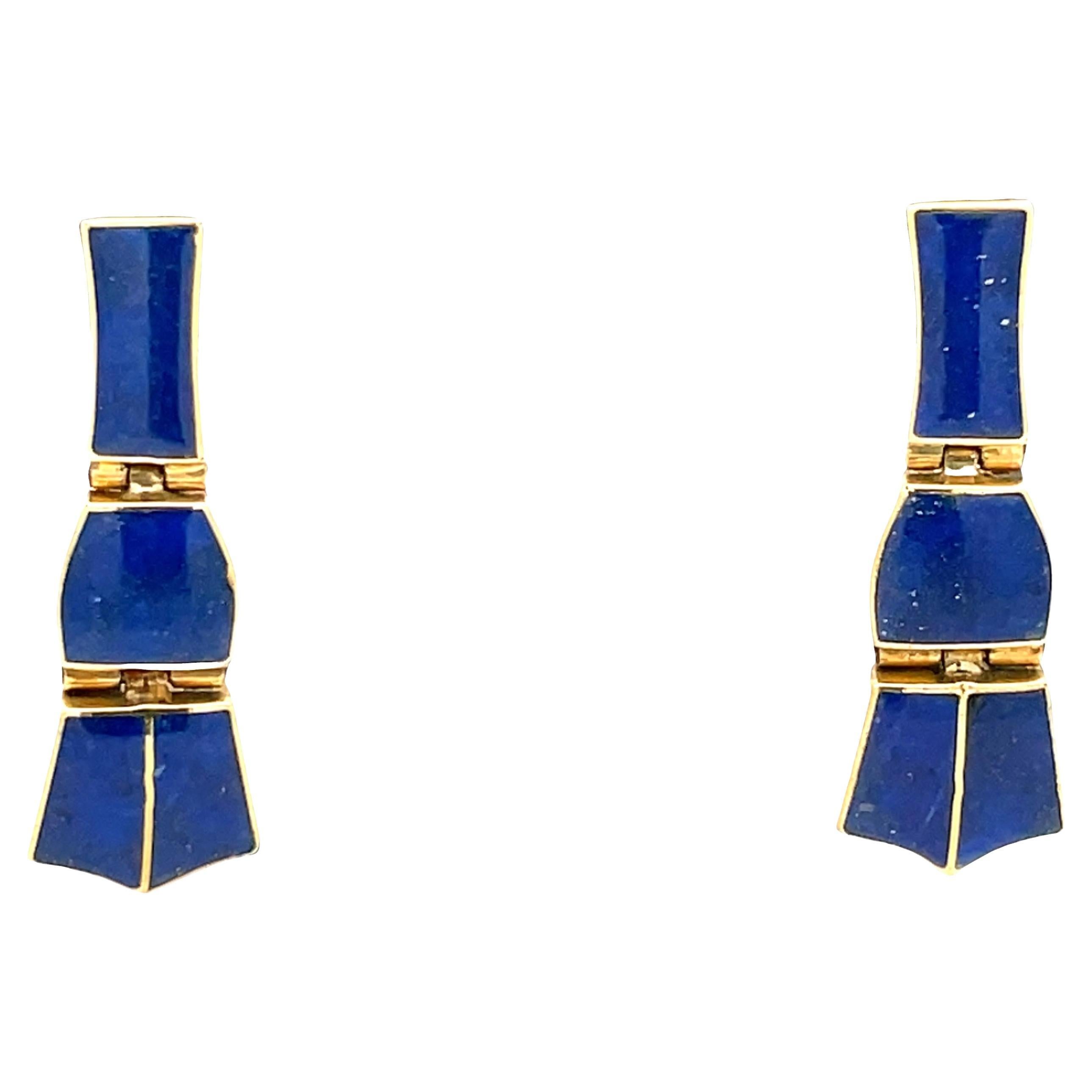 18K Yellow Gold Lapis Lazuli Drop Earrings en vente