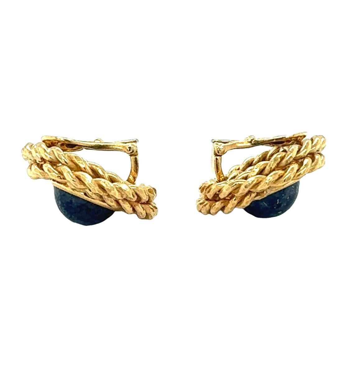 Cabochon 18k Yellow Gold Lapis Lazuli Earrings For Sale
