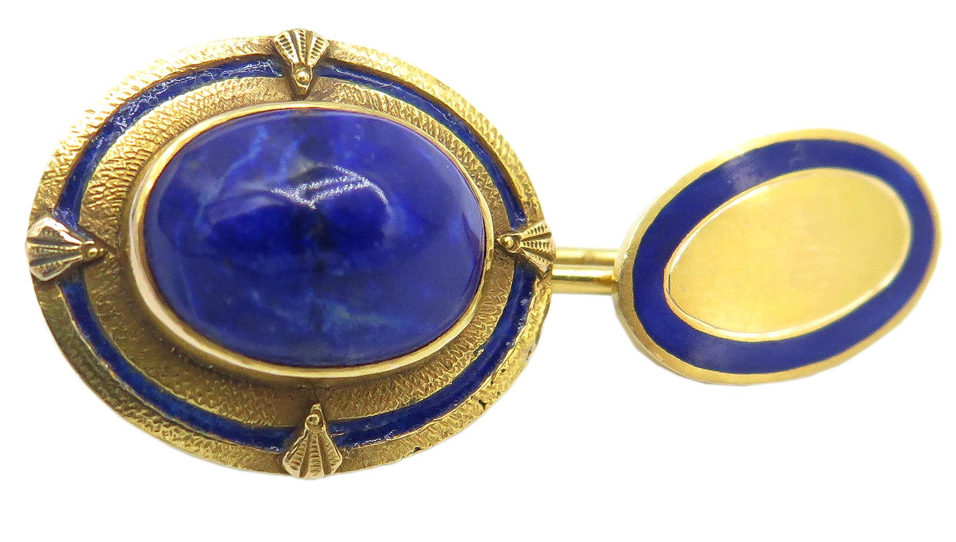 18 Karat Yellow Gold Lapiz and Enamel Cufflinks In Excellent Condition In West Palm Beach, FL