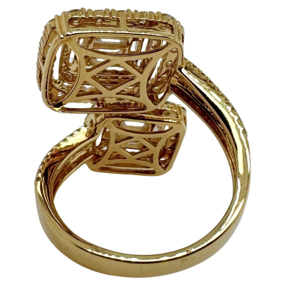 Contemporary 18k Yellow Gold Large Bypass Style Diamond Cocktail Ring For Sale