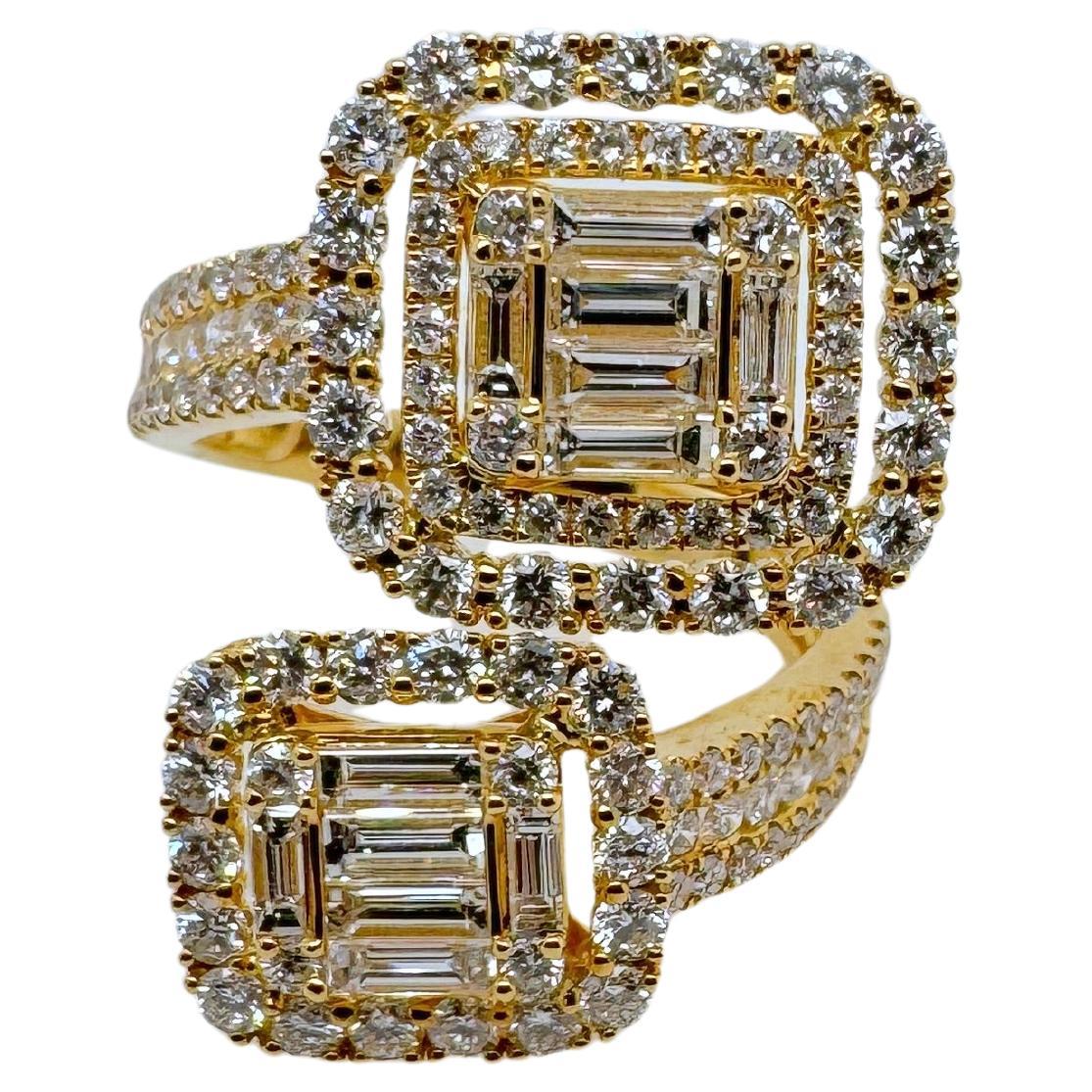 18k Yellow Gold Large Bypass Style Diamond Cocktail Ring