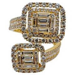 18k Yellow Gold Large Bypass Style Diamond Cocktail Ring