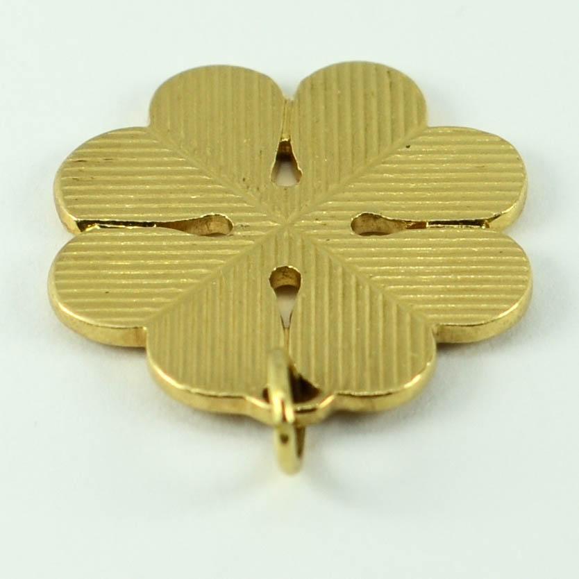 Women's or Men's 18 Karat Gold Large Engraved Four Leaved Clover or Shamrock Charm Pendant
