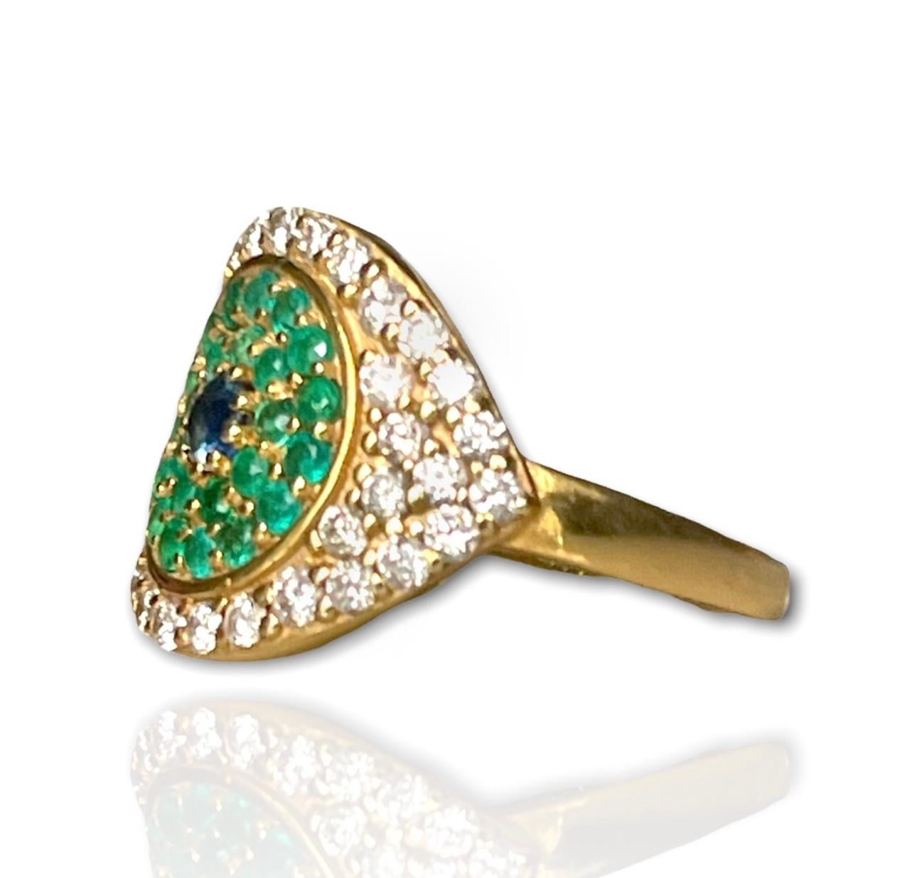 For Sale:  Large Eye Ring with Diamonds and Emeralds in Gold in stock 2