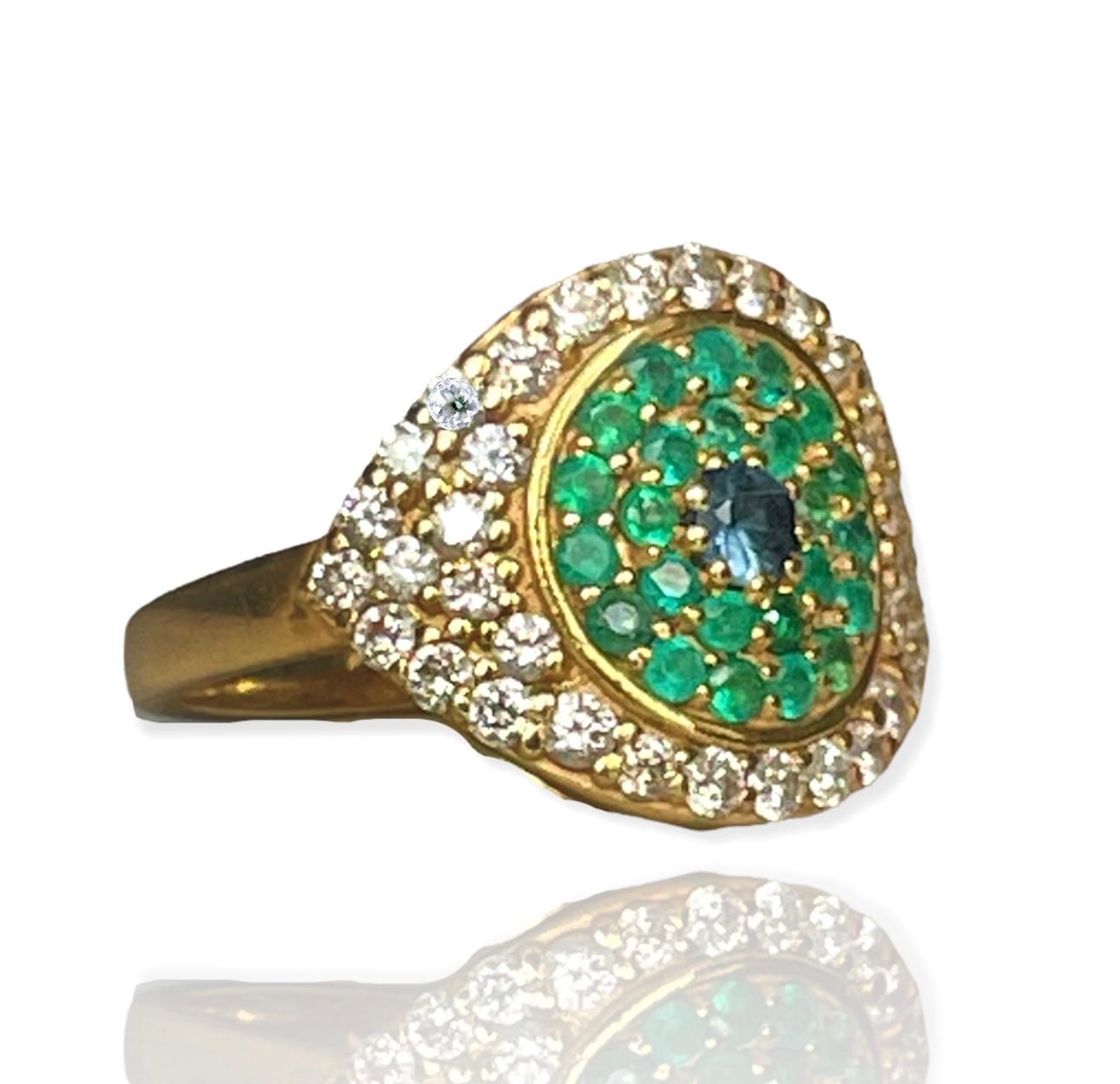 For Sale:  Large Eye Ring with Diamonds and Emeralds in Gold in stock 4