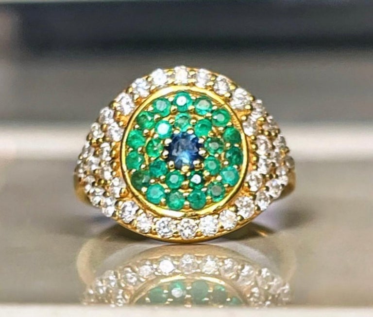 Eye Rings Diamond Customizable 18K Yellow Gold Large Eye Ring with Diamonds with Emeralds ...