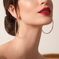 18K Yellow Gold Large Geometric Hoop Earrings with Diamond Accents