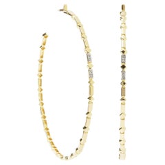 18K Yellow Gold Large Geometric Hoop Earrings with Diamond Accents