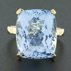 18k Yellow Gold Large GIA Rectangular Cushion Aquamarine Solitaire Cocktail Ring