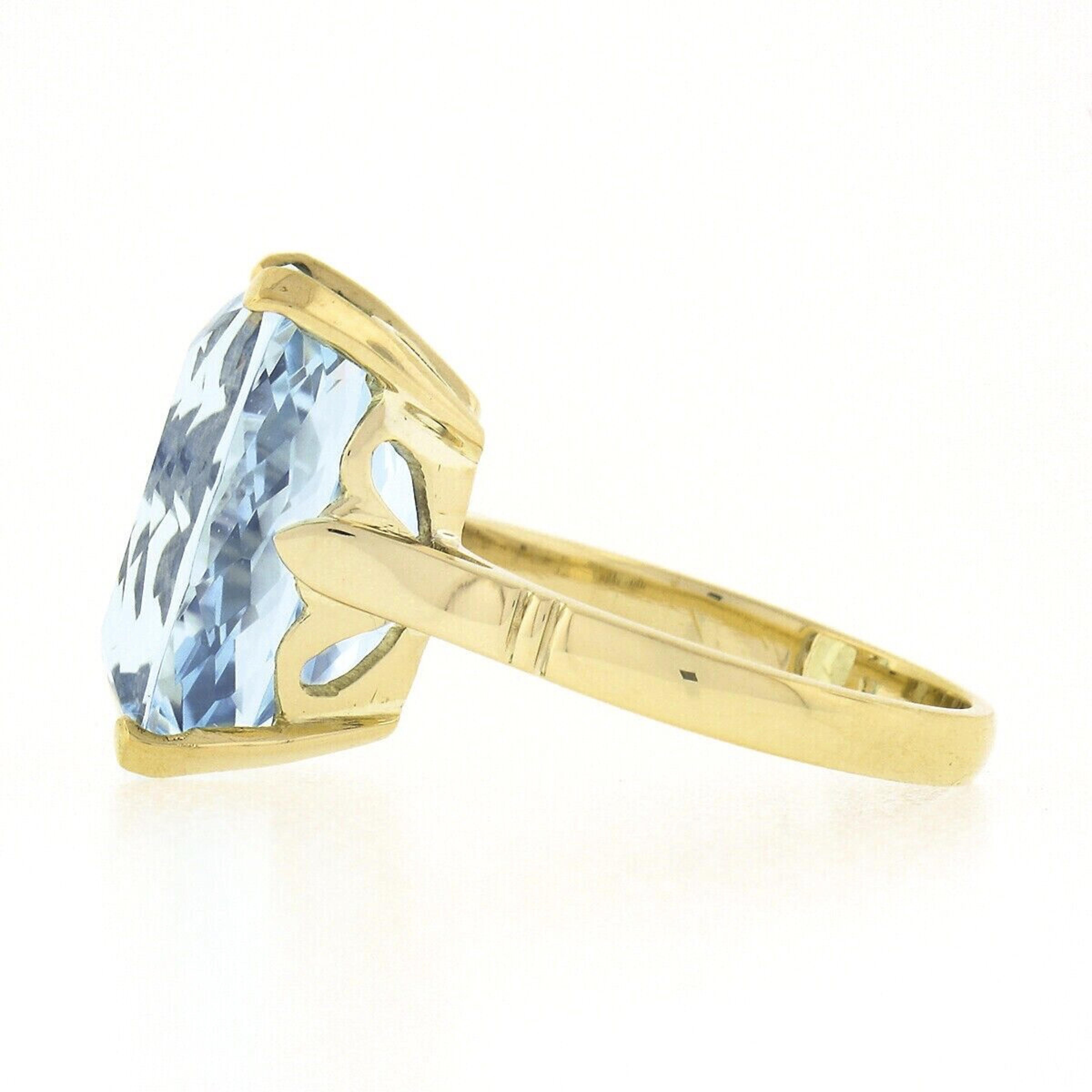 18k Yellow Gold Large GIA Rectangular Cushion Aquamarine Solitaire Cocktail Ring For Sale 1