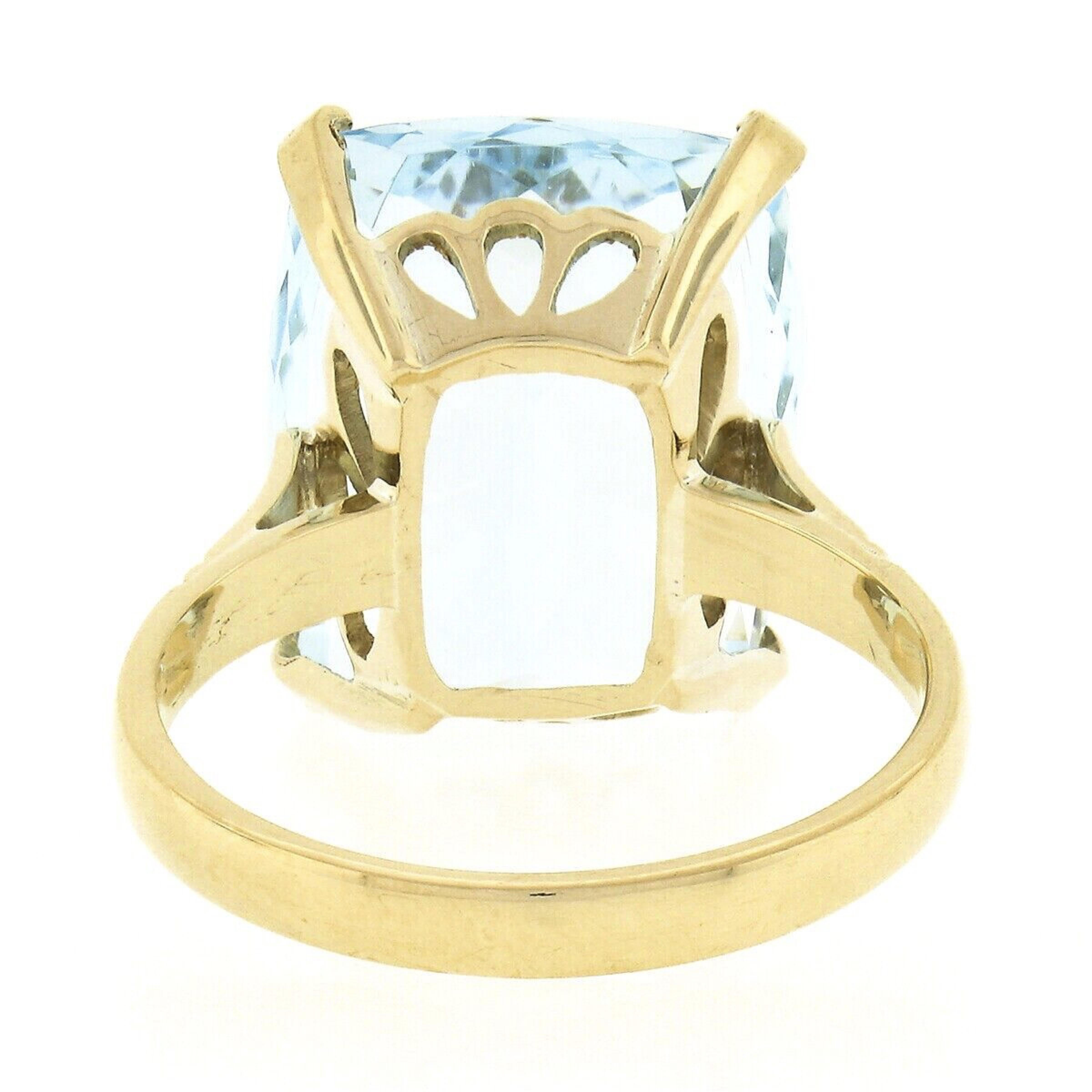 18k Yellow Gold Large GIA Rectangular Cushion Aquamarine Solitaire Cocktail Ring For Sale 2