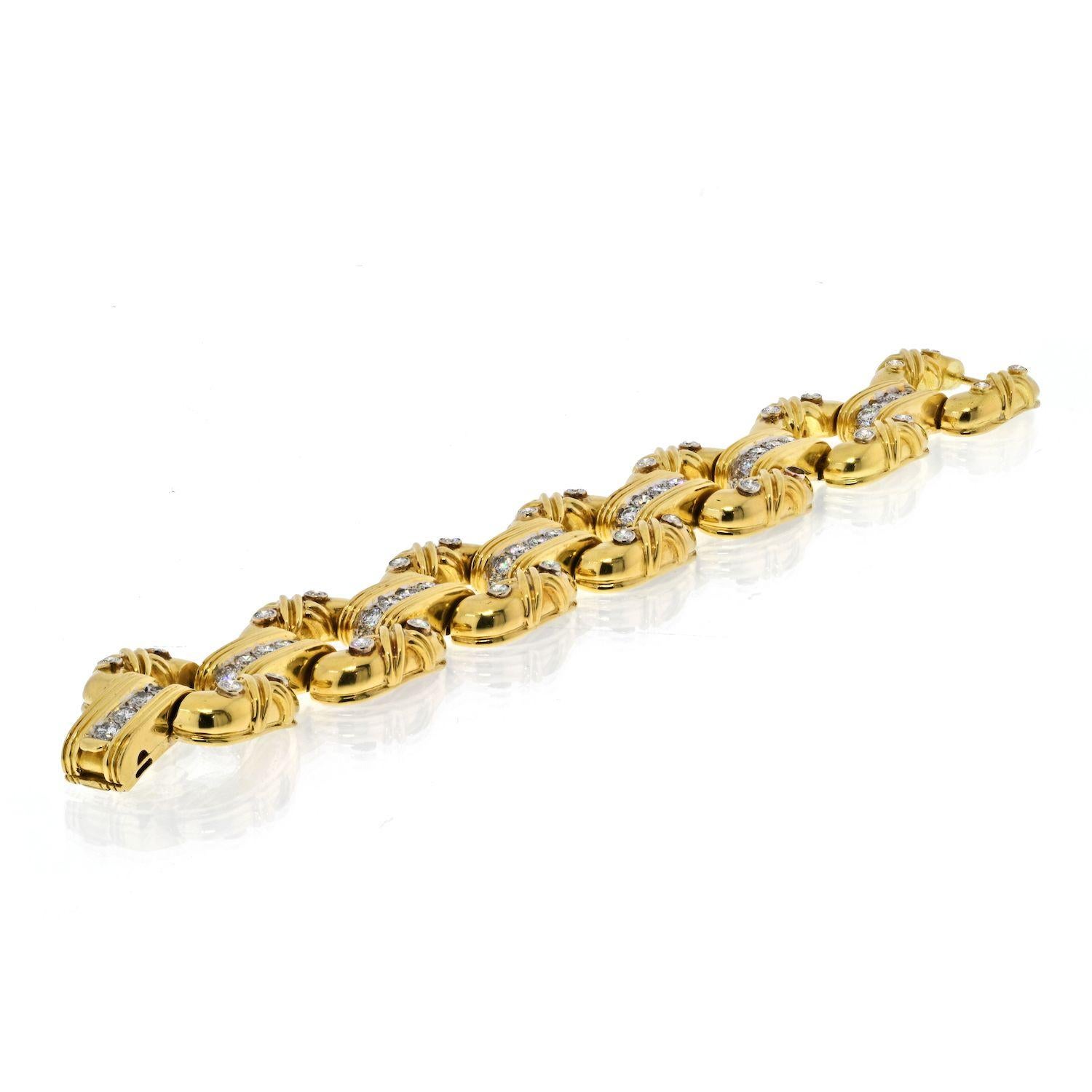 Round Cut 18K Yellow Gold Large Heavy Open Link Diamond Bracelet
