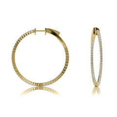 18 Karat Yellow Gold Large Hoop Insideout Diamond Earrings '1 2/5 Carat'