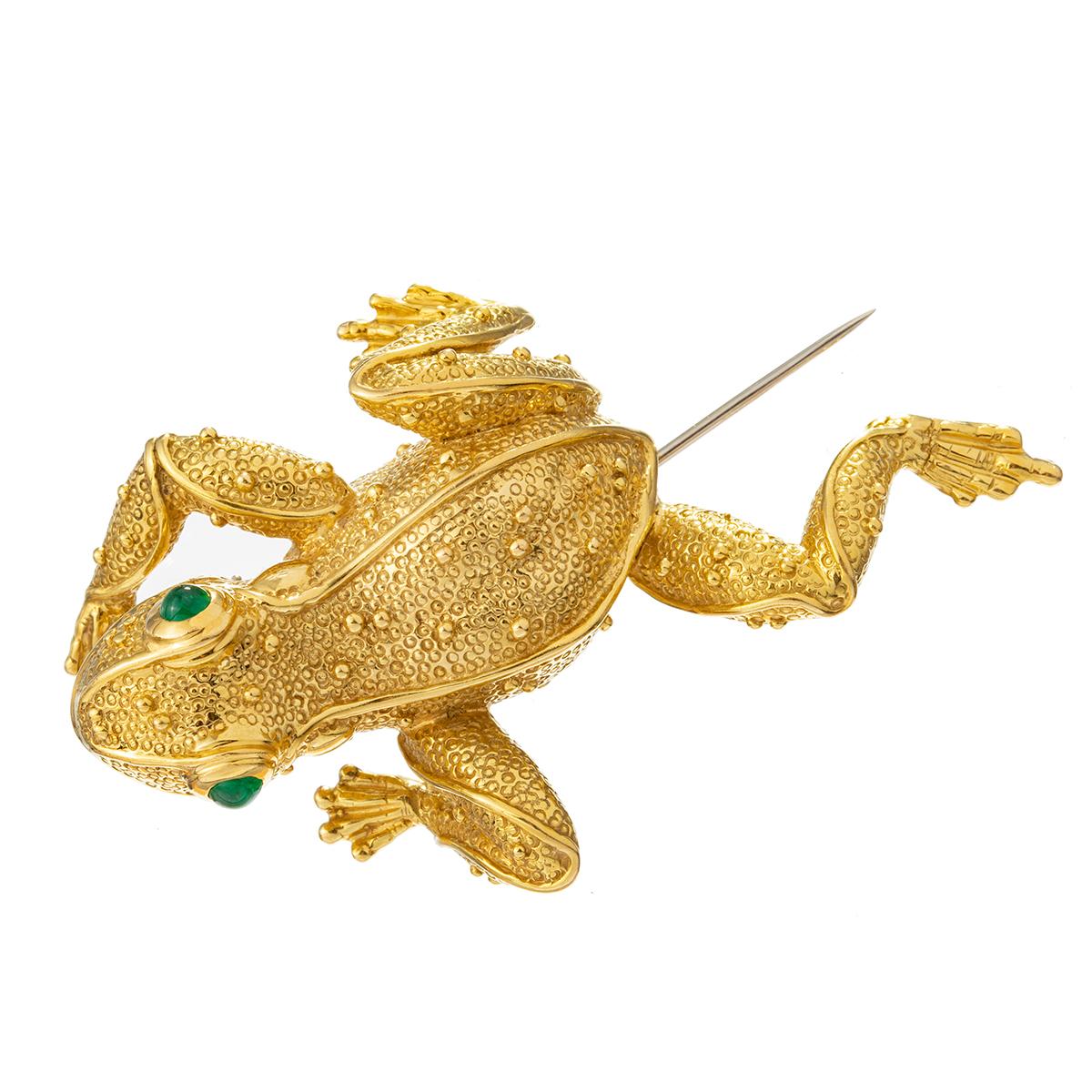 Modern 18k Yellow Gold Large Leaping Frog Brooch