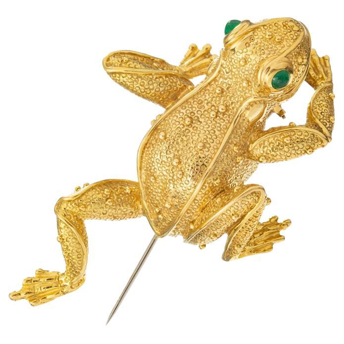 18k Yellow Gold Large Leaping Frog Brooch