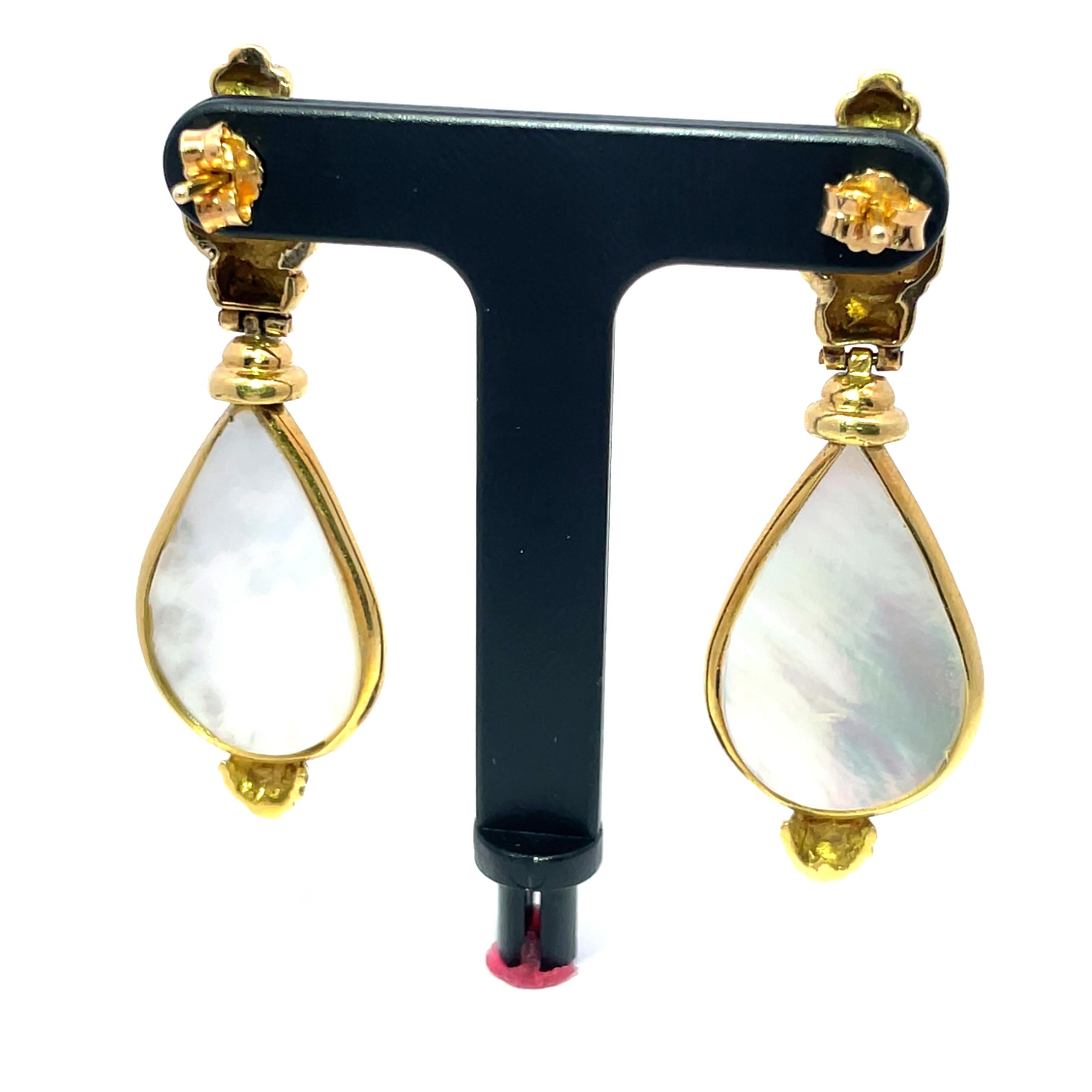 oro amarillo de 18 quilates  Pendientes colgantes grandes de perla y turmalina Mabe Corte mixto en venta