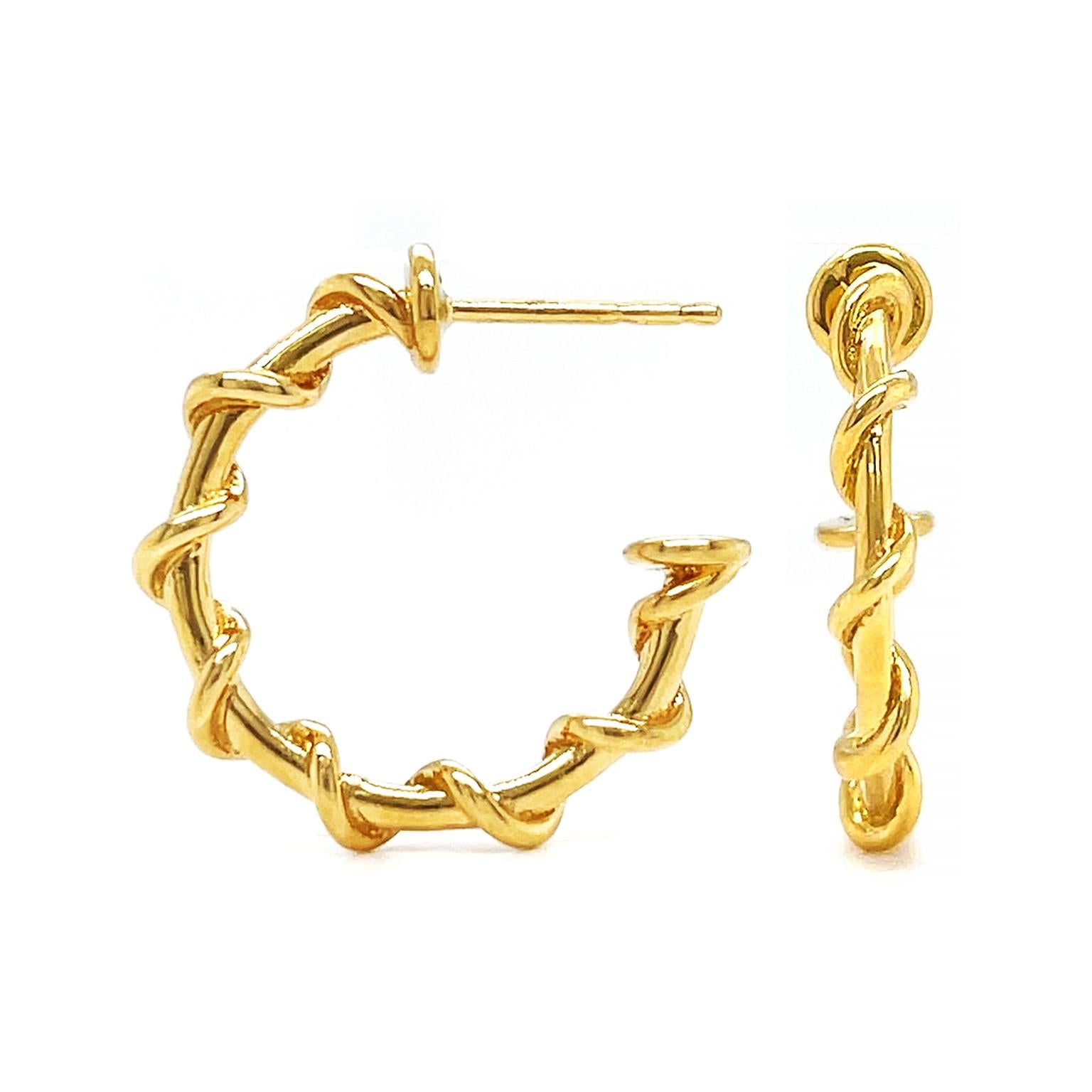 18K Yellow Gold Large Nautical Rope Hoop Earrings In New Condition For Sale In New York, NY