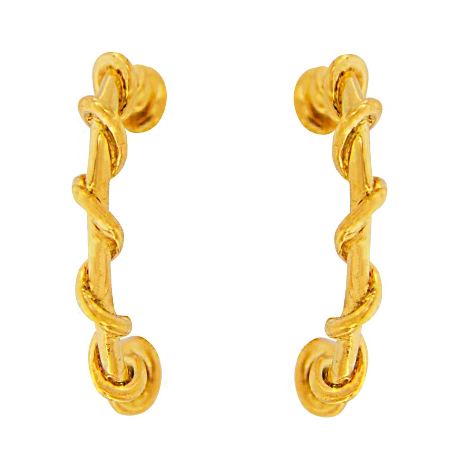 Women's or Men's 18K Yellow Gold Large Nautical Rope Hoop Earrings For Sale