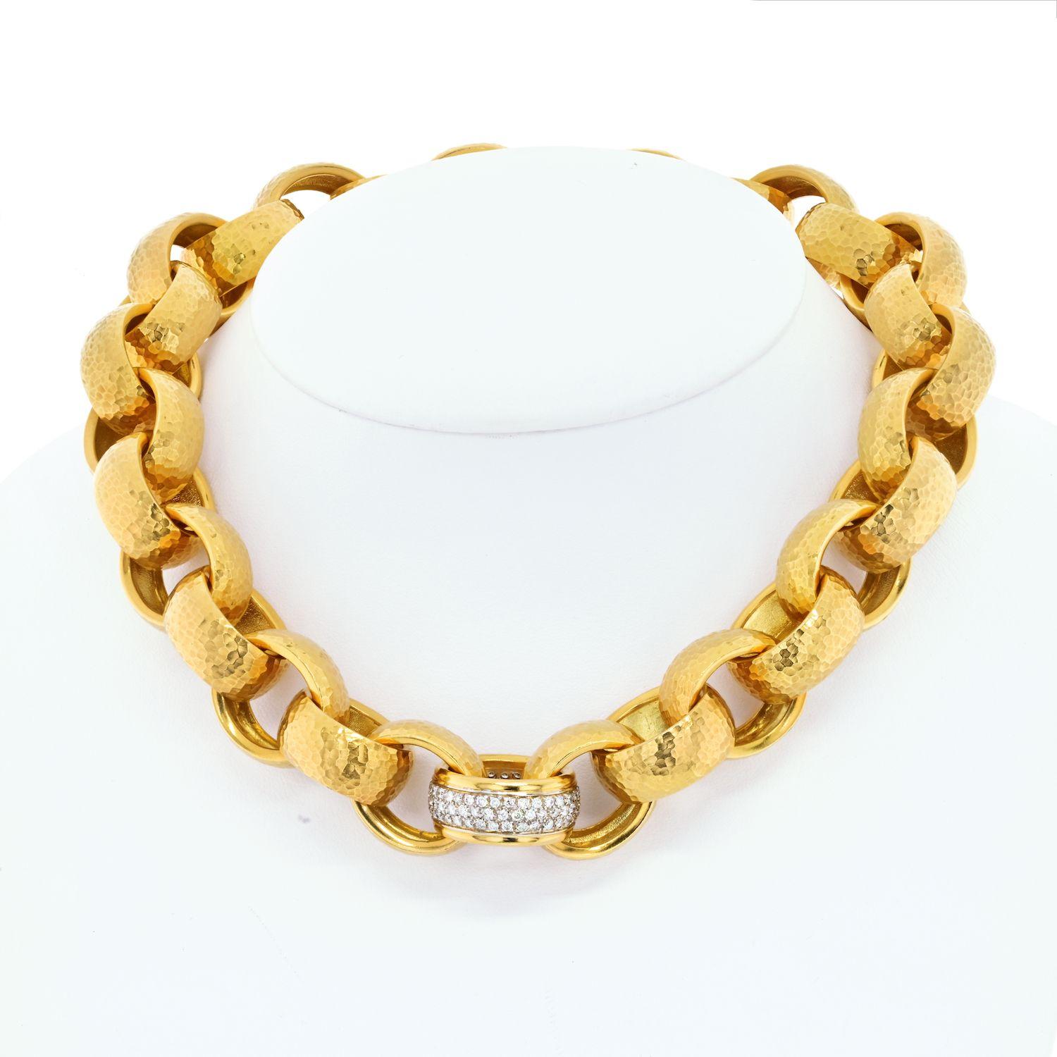 Modern 18K Yellow Gold Large Oversized Link Chain Necklace