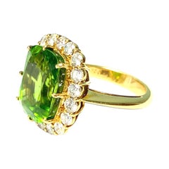 18K Yellow Gold Large Peridot and Diamond Ring