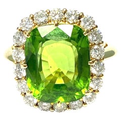 18K Yellow Gold Large Peridot and Diamond Ring