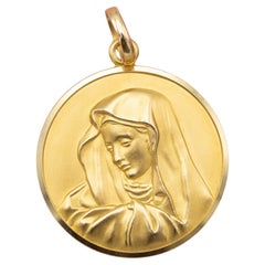 18k yellow gold Large Retro Virgin Mary charm - Heavy Vintage religious pendant