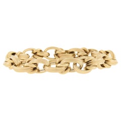18K Yellow Gold Large Textured Finish Puffed Design Open Oval Link Bracelet