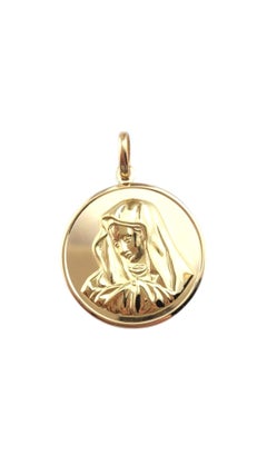 18K Yellow Gold Large Virgin Mary Medal Pendant #21146