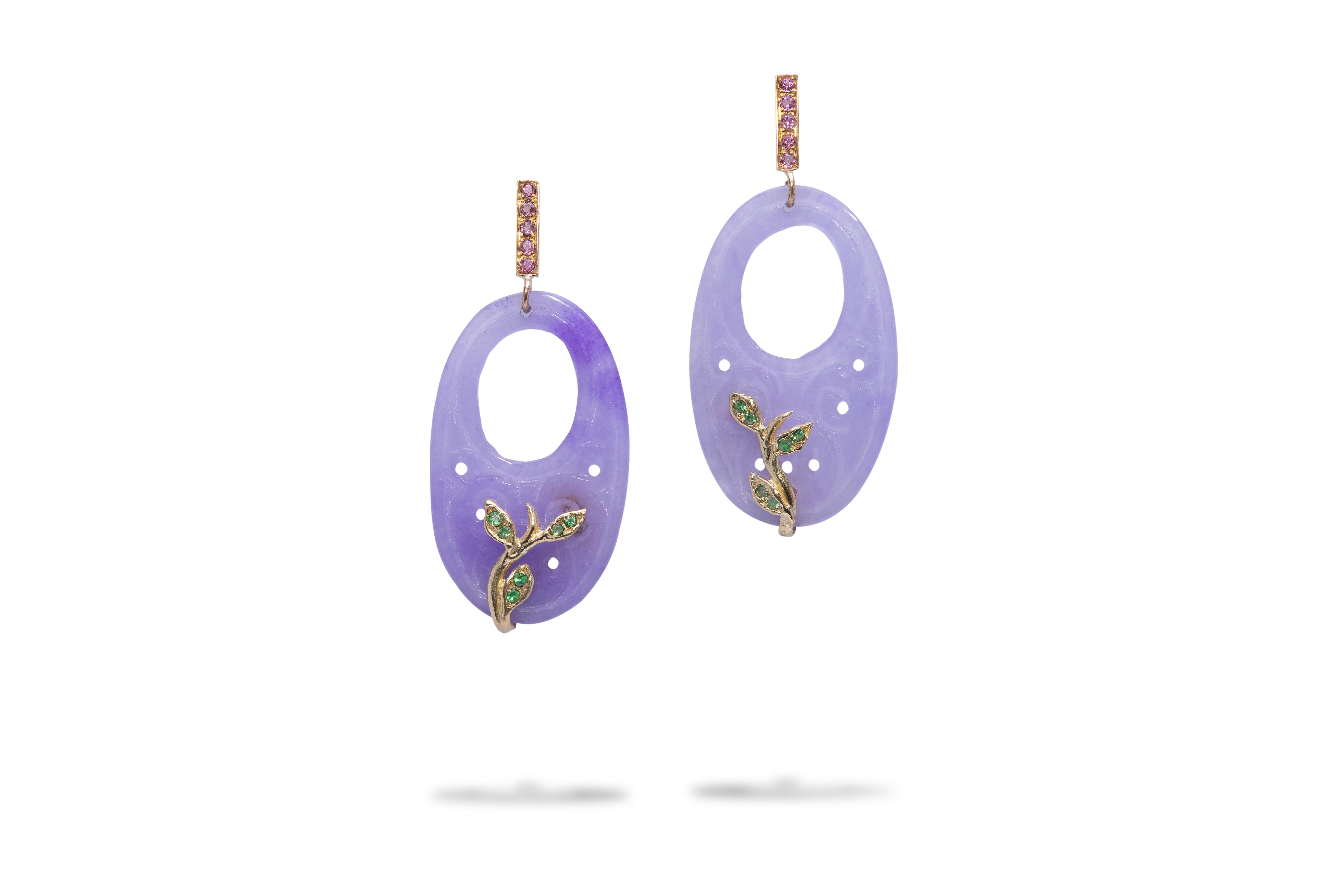 Rossella Ugolini Limited Edition 18K Gold Rose Quartz Purple Color Drop Earrings For Sale 3