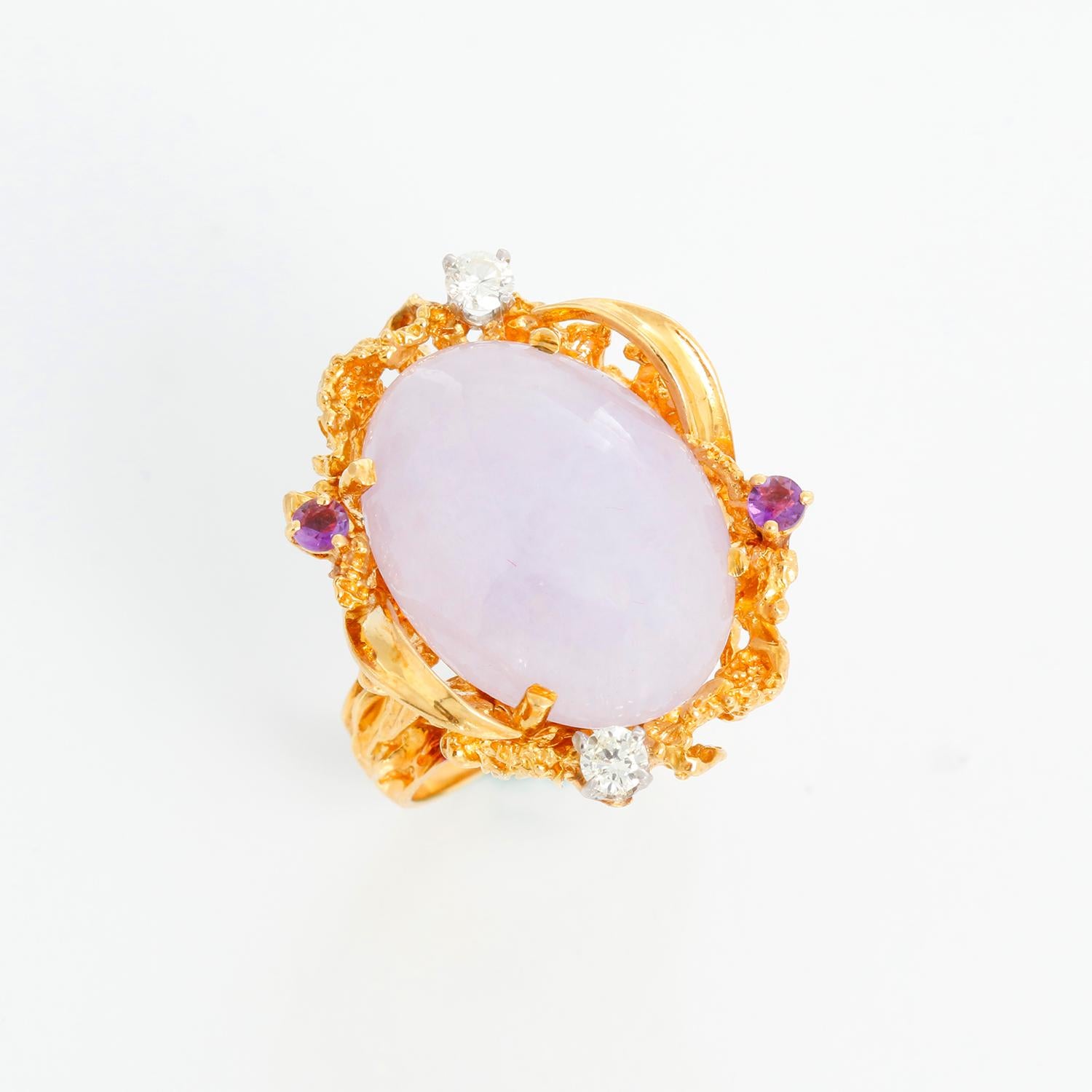Women's 18K Yellow Gold Lavender Jade & Amethyst Ring For Sale