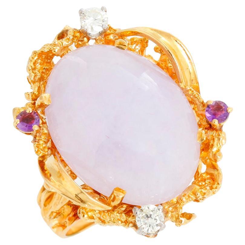 18K Yellow Gold Lavender Jade & Amethyst Ring For Sale