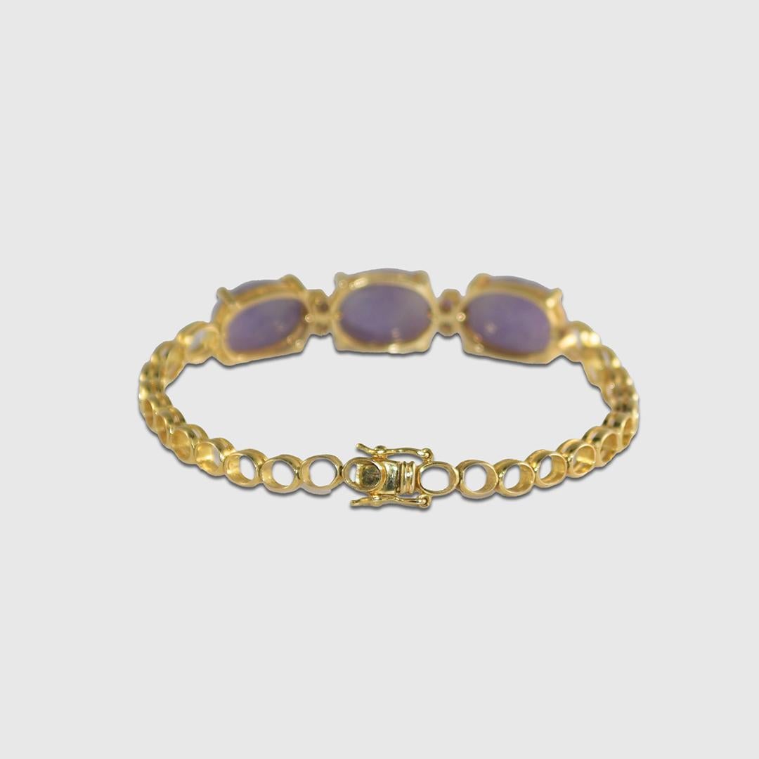 Oval Cut 18K Yellow Gold Lavender Jade Bracelet and Ring Set For Sale