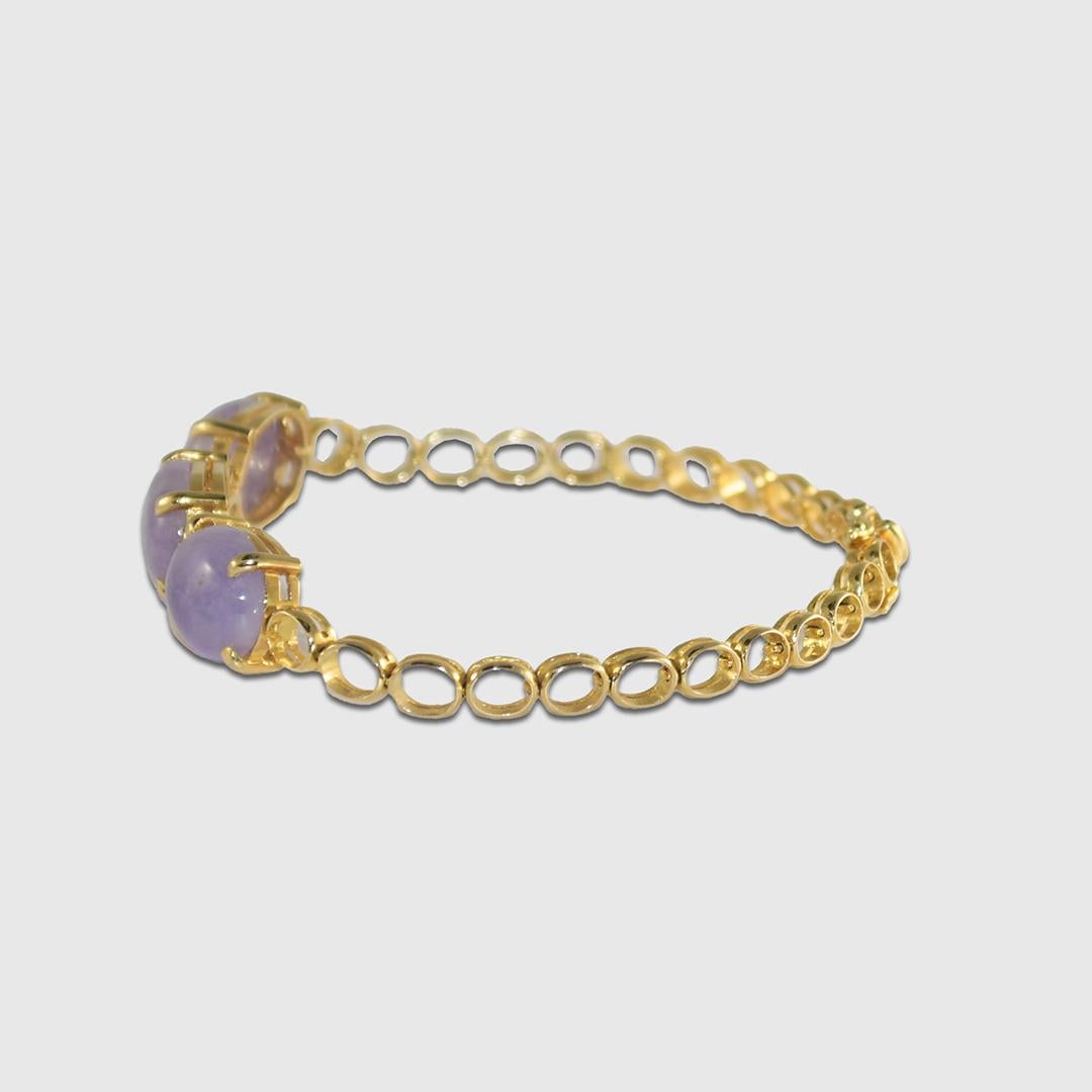 18K Yellow Gold Lavender Jade Bracelet and Ring Set In Excellent Condition For Sale In Laguna Beach, CA