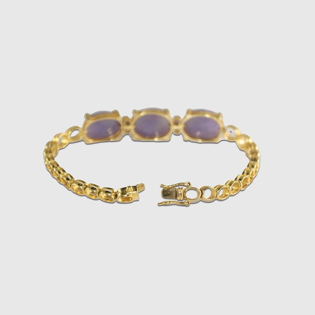 Women's or Men's 18K Yellow Gold Lavender Jade Bracelet and Ring Set For Sale