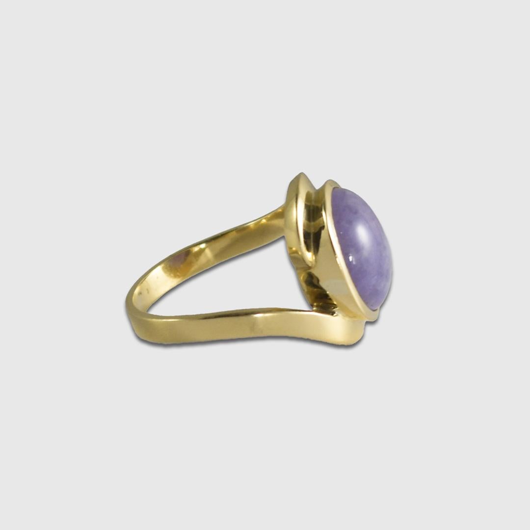 18K Yellow Gold Lavender Jade Bracelet and Ring Set For Sale 2