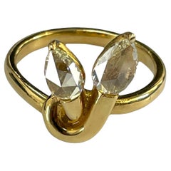 18k Yellow Gold Leaf Design 1.04ct Diamond Ring