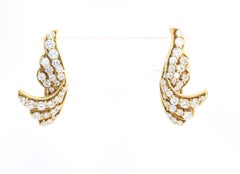 18K Gelbgold Blatt-Design Diamant-Ohrclips, 4,3 Karat, 1970