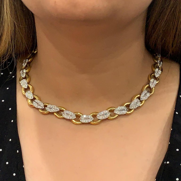 18 Karat Yellow Gold Leaf Diamond Necklace at 1stDibs