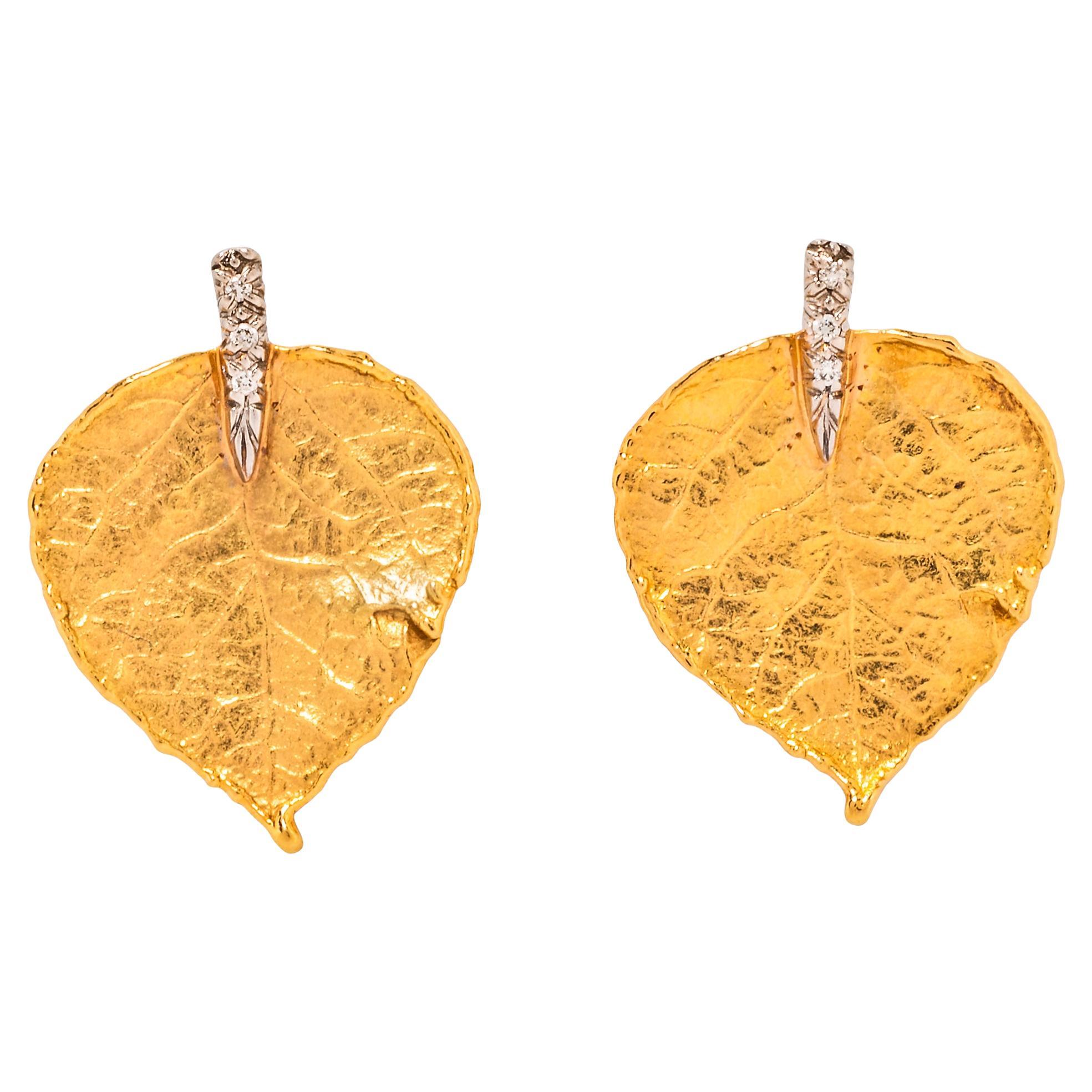 18K Yellow Gold Leaf-Form Earrings For Sale