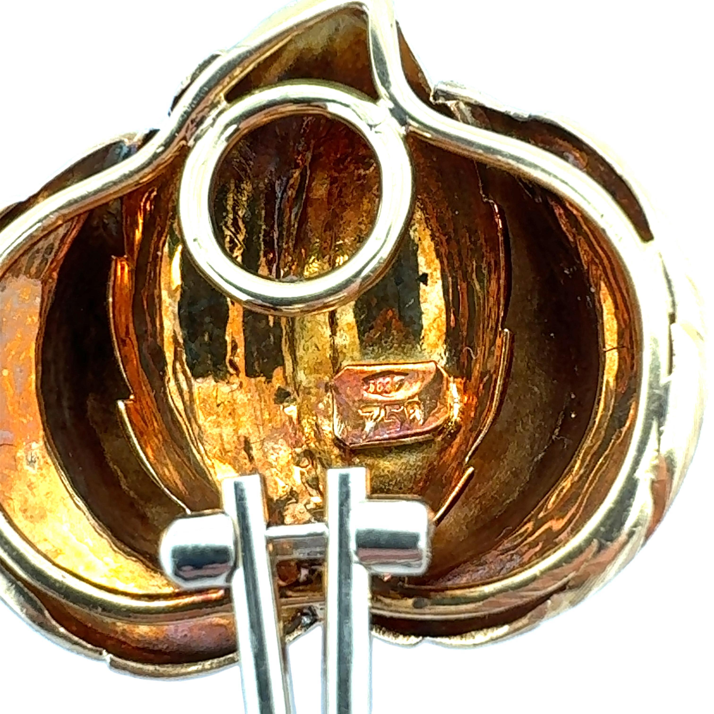 Women's 18k Yellow Gold Leaf Motif Earclips For Sale