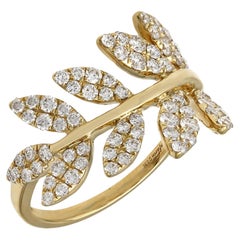 18K Yellow Gold Leaf Ring with Diamonds